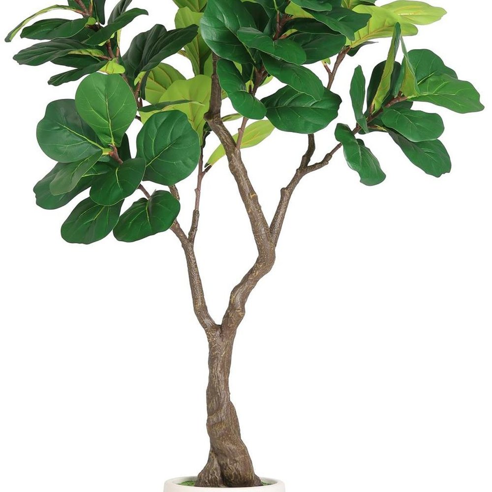 72" Green Artificial Fiddle Leaf Tree In Round White Pot