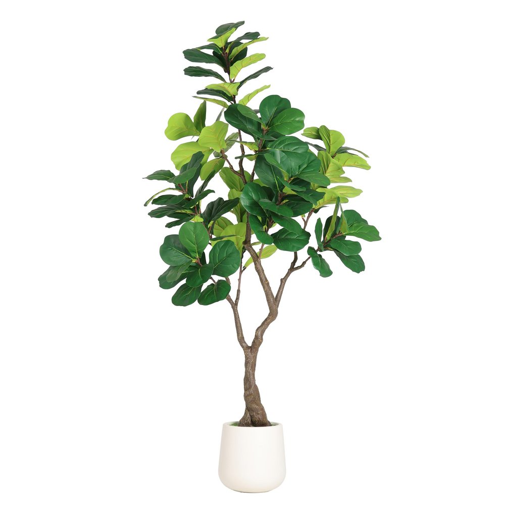 72" Green Artificial Fiddle Leaf Tree In Round White Pot