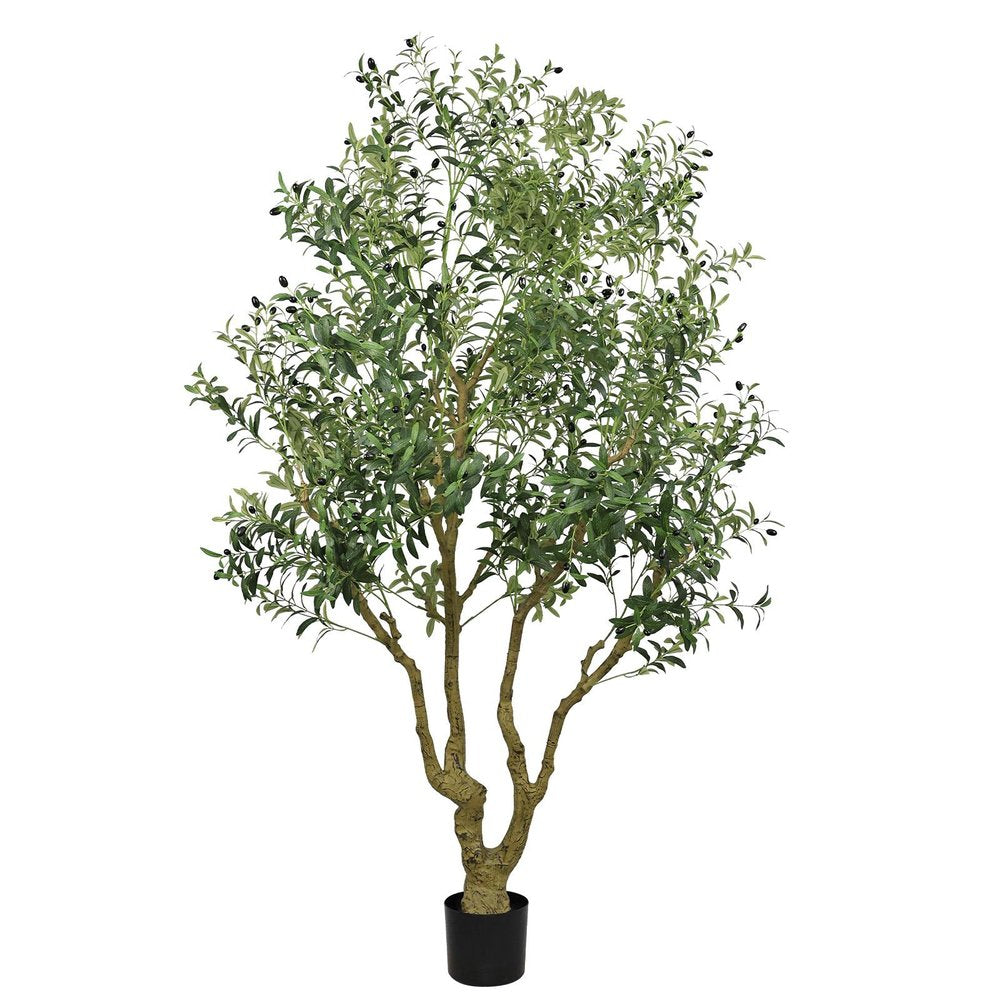 96" Green Artificial Olive Tree In Round Black Planter
