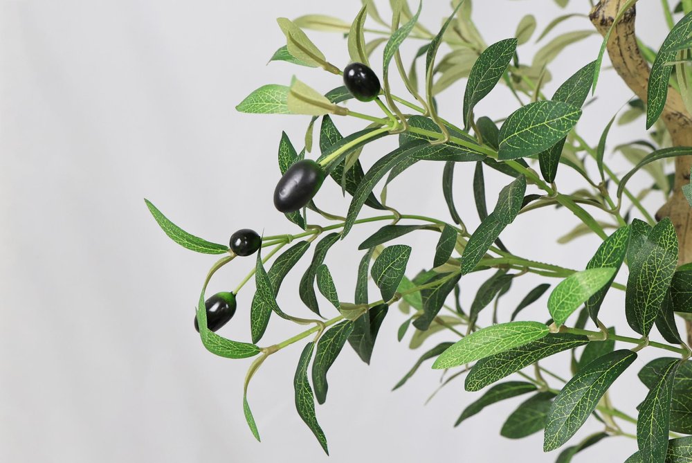 96" Green Artificial Olive Tree In Round Black Planter