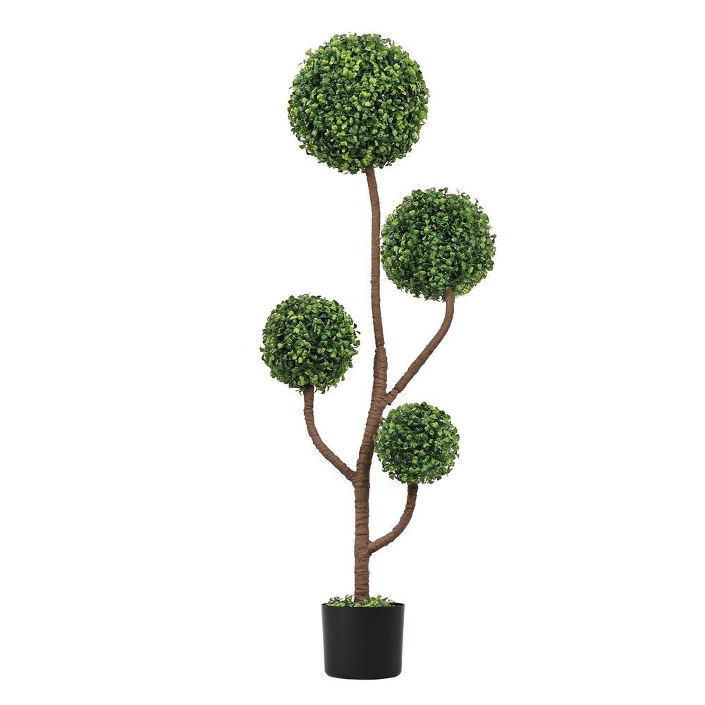 48" Green Artificial Boxwood Tree In Round Black Pot