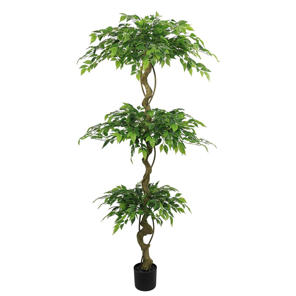 72" Green Artificial Ficus Tree In Round Black Pot
