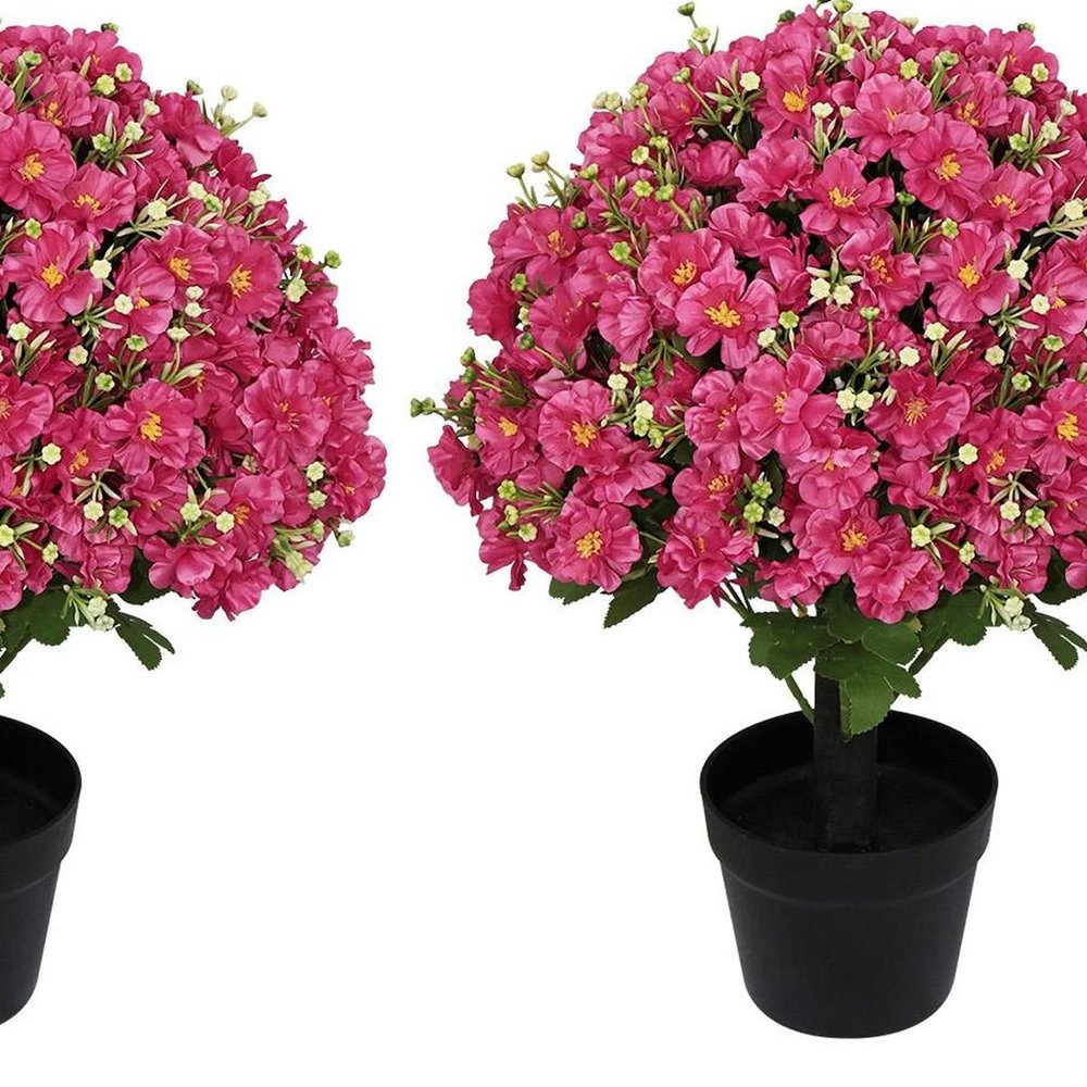 Set of Two 24" Red Artificial Flowering Tree In Round Black Pot