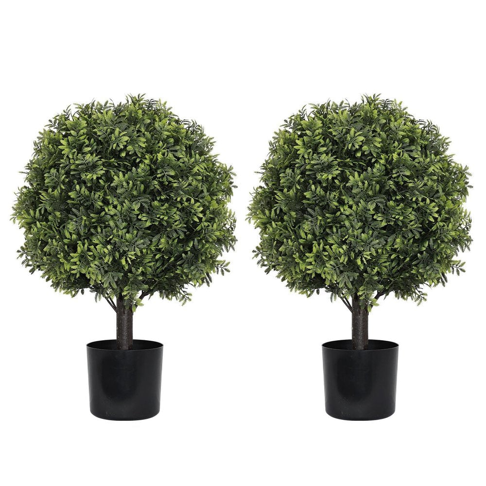 Set of Two 22" Green Artificial Boxwood Tree In Round Black Pot