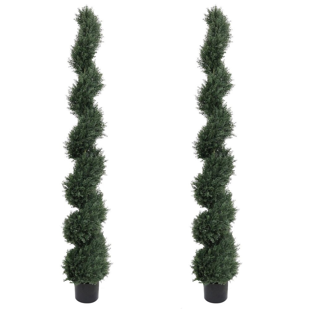 Set of Two 72" Green Artificial Cedar Tree In Round Black Pot