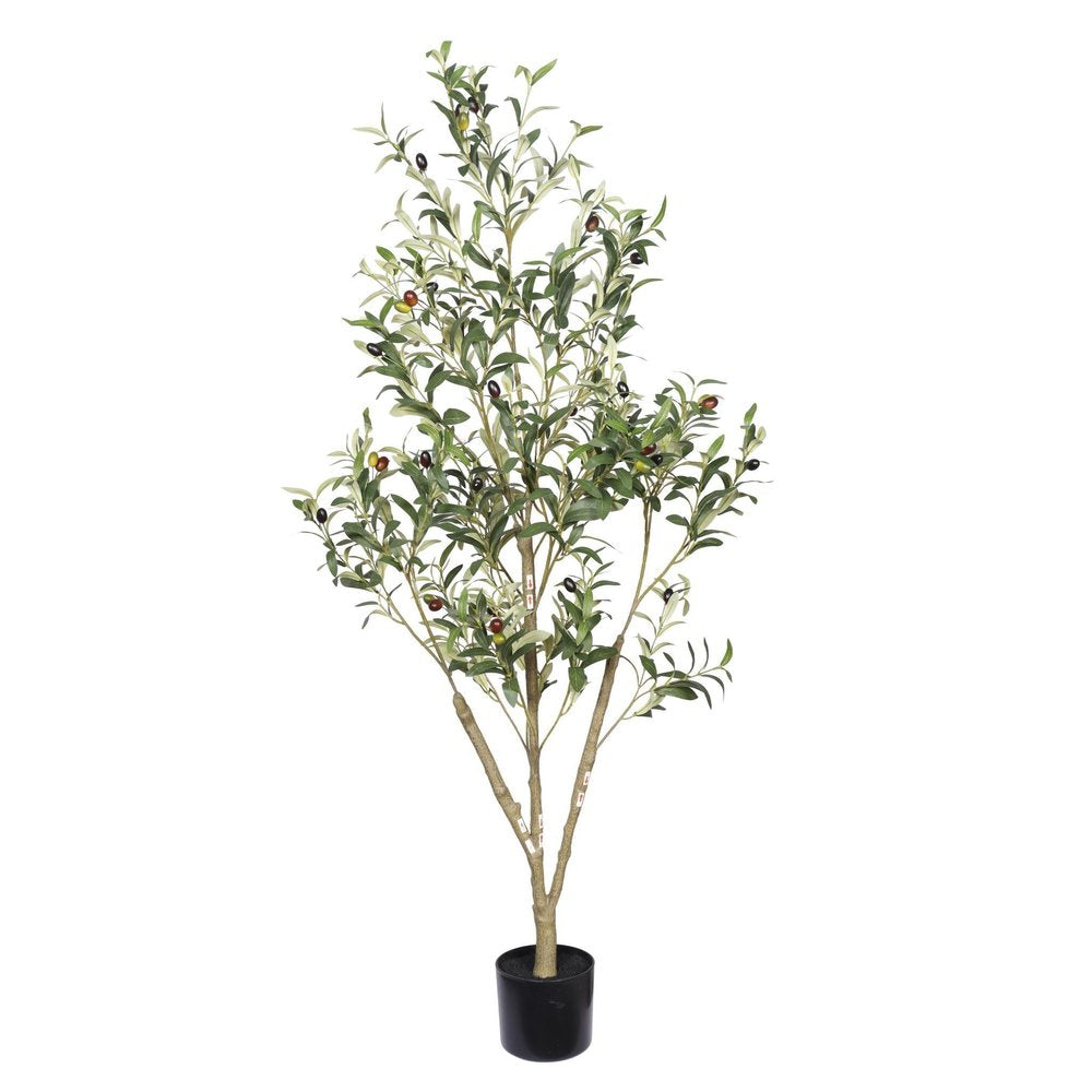 60" Green Artificial Olive Tree In Round Black Pot