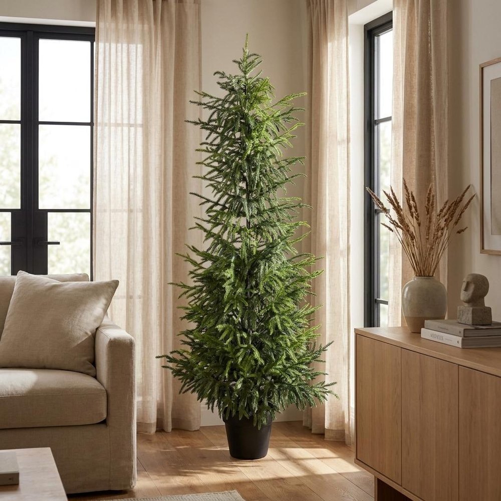 Set of Two 48" Green Artificial Pine Tree In Round Black Pot