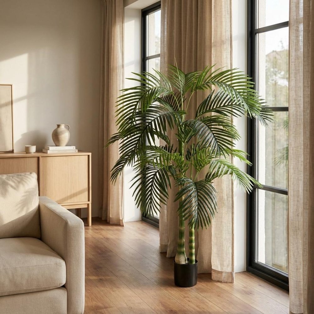 72" Green Artificial Palm Tree In Round Black Pot