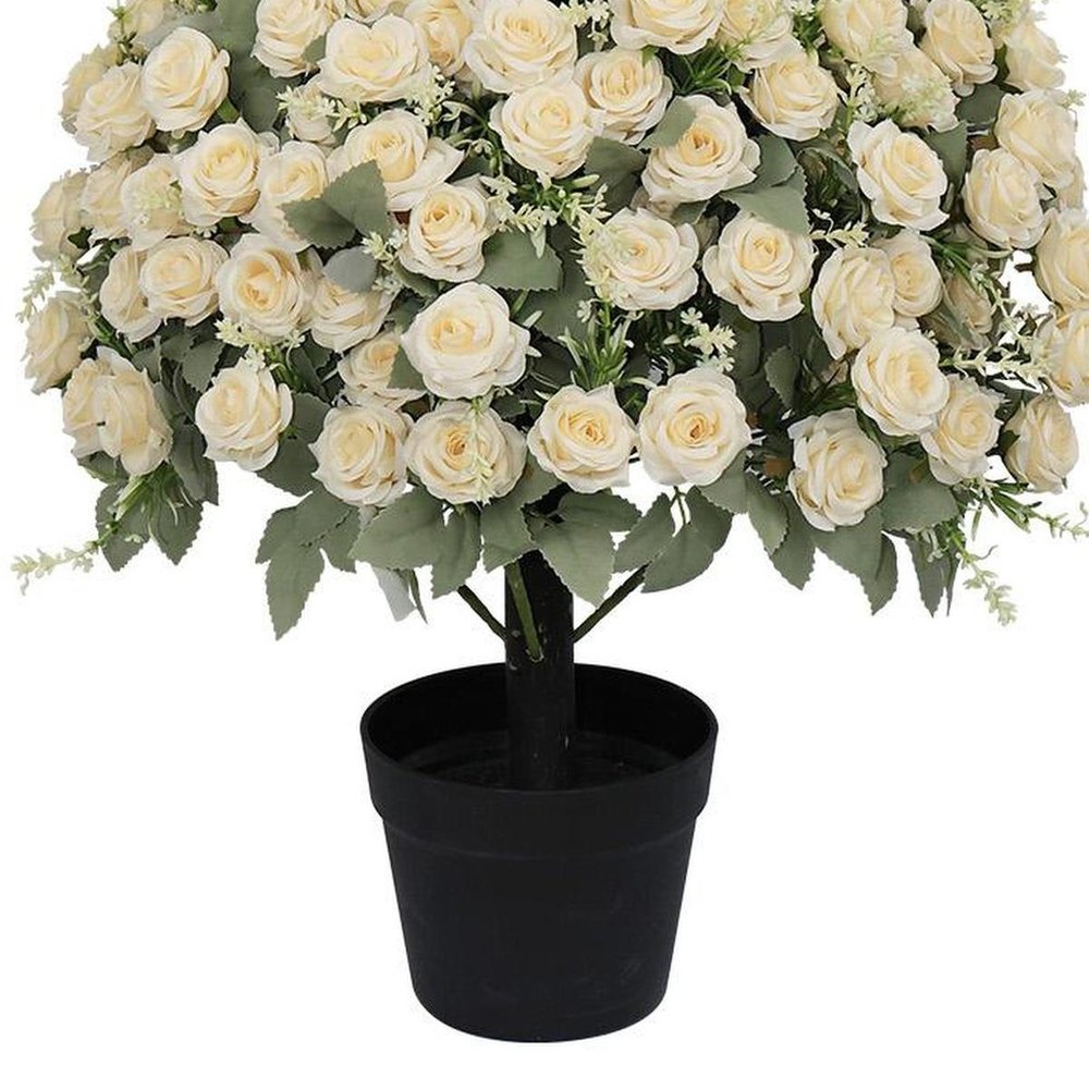 Set of Two 24" White Artificial Flowering Tree In Round Black Pot