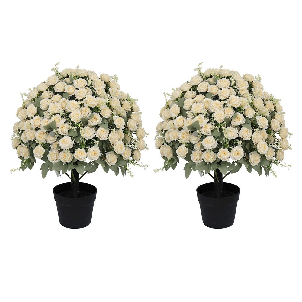 Set of Two 24" White Artificial Flowering Tree In Round Black Pot