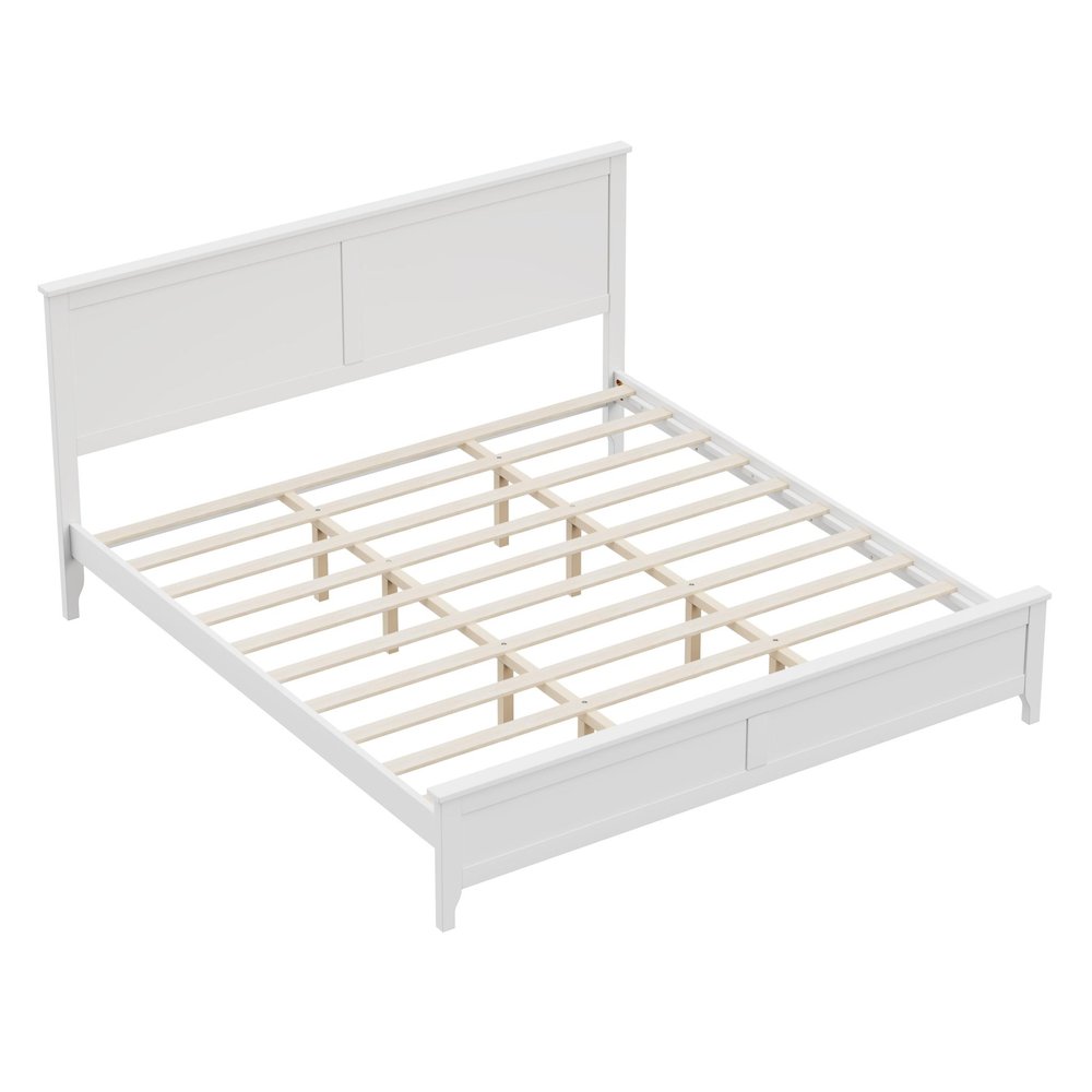 White Solid Wood King Bed Frame