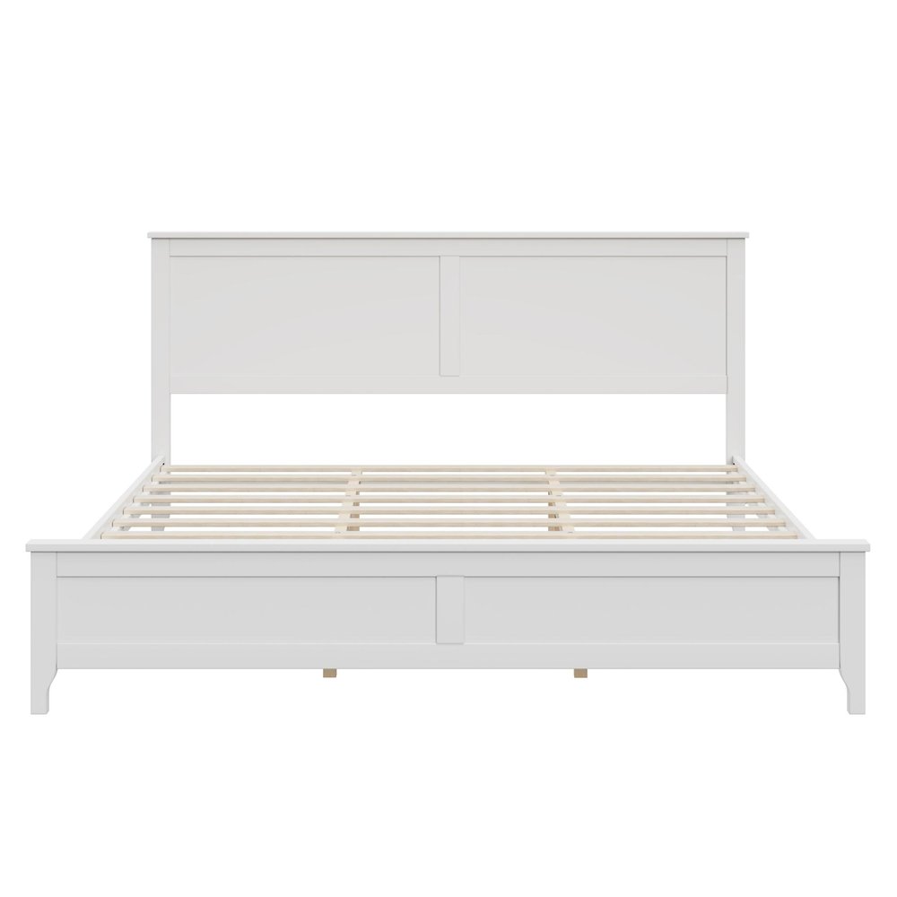 White Solid Wood King Bed Frame