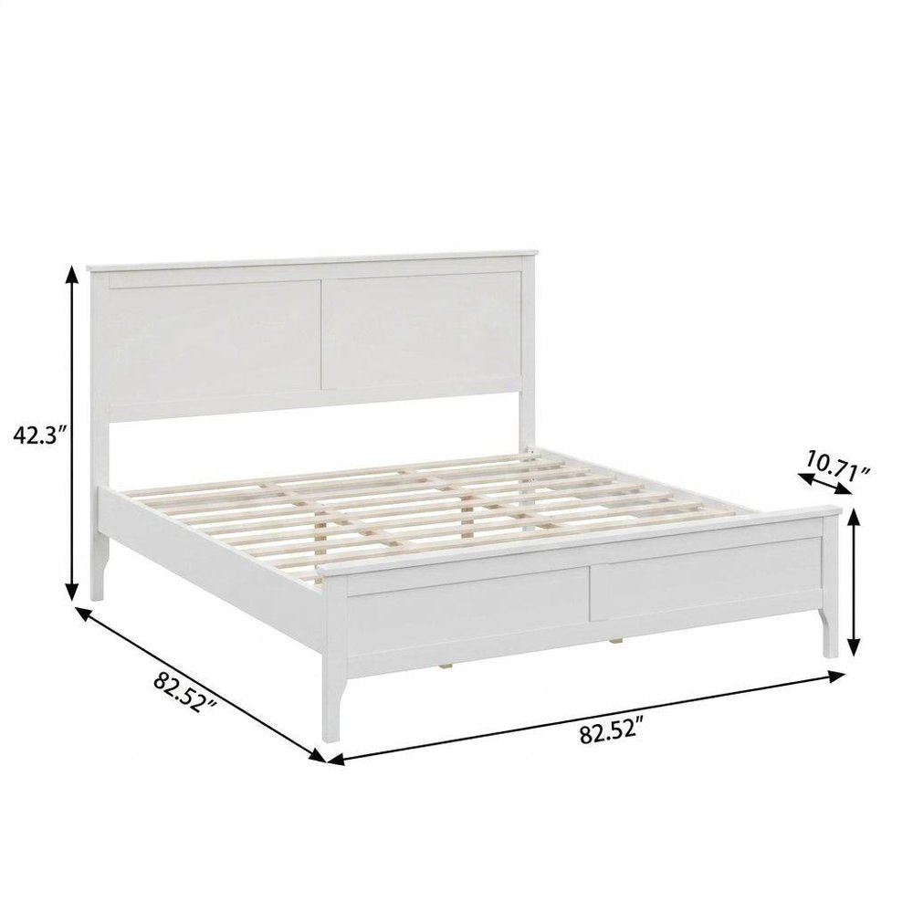 White Solid Wood King Bed Frame