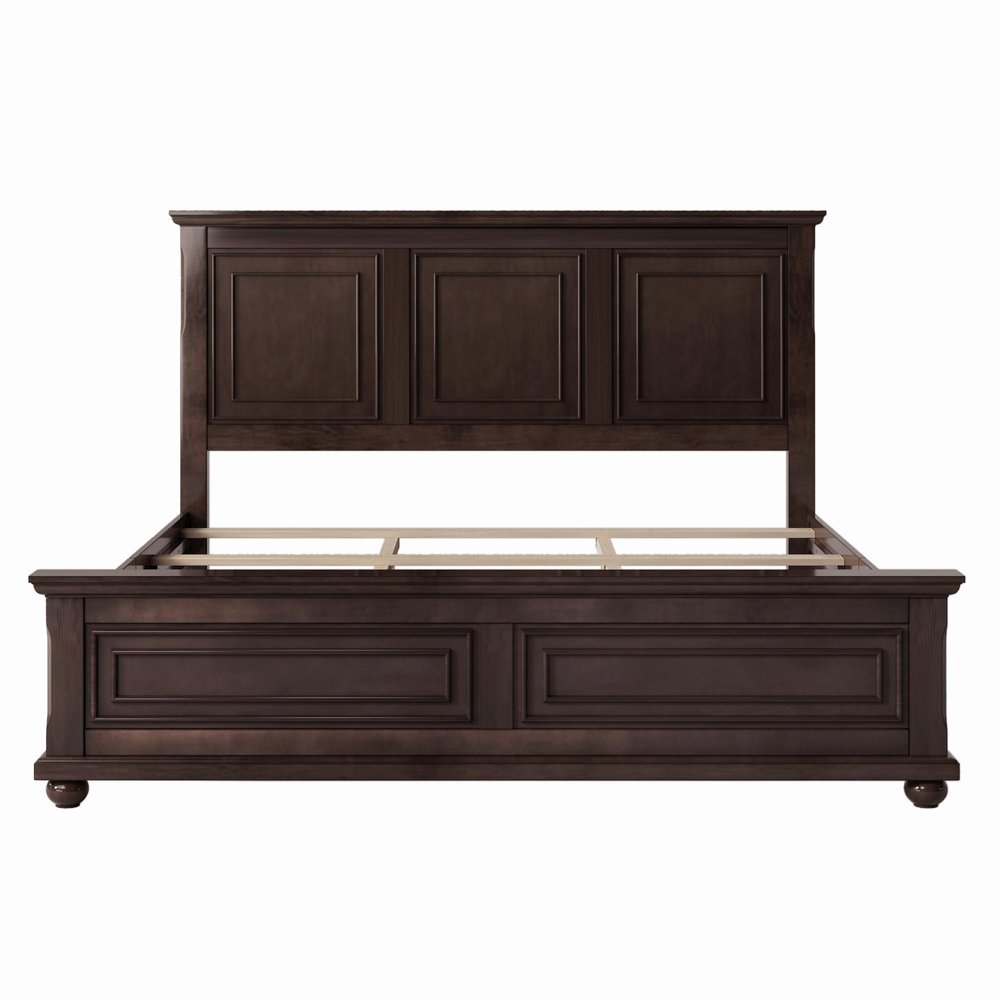 Natural Inlaid Panels Solid Wood King Bed Frame
