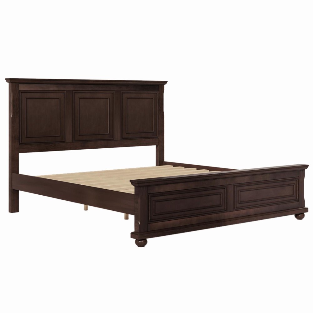 Natural Inlaid Panels Solid Wood King Bed Frame