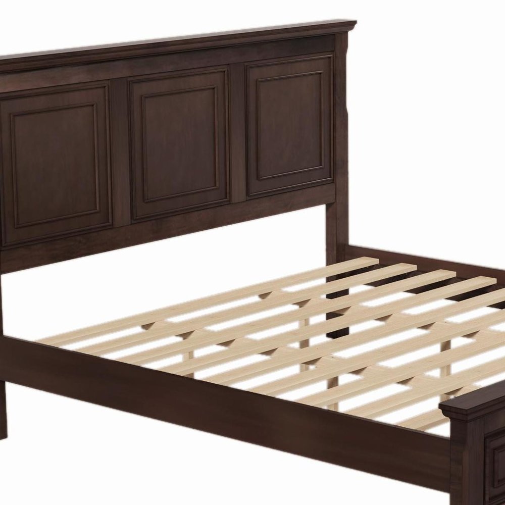 Natural Inlaid Panels Solid Wood King Bed Frame