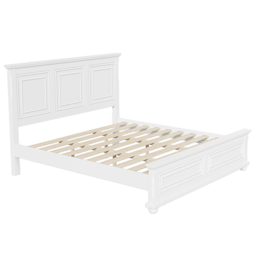 Natural Inlaid Panels Solid Wood King Bed Frame