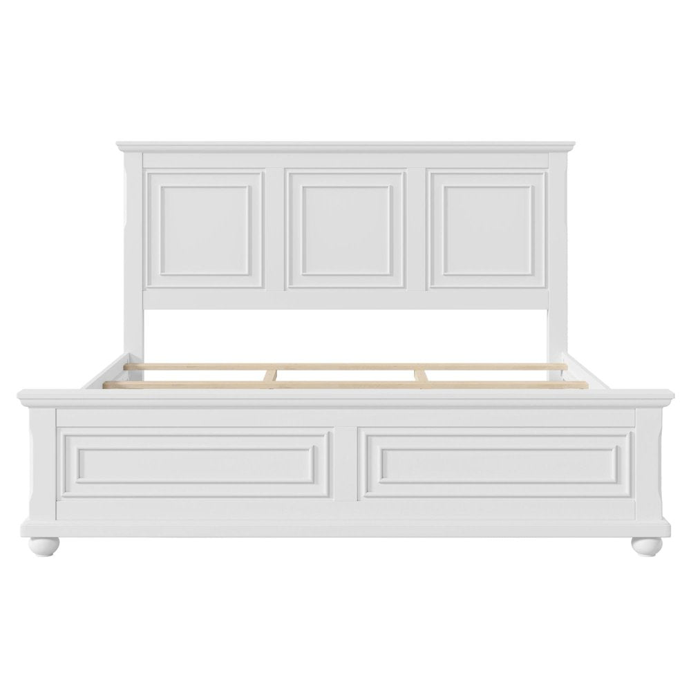 Natural Inlaid Panels Solid Wood King Bed Frame