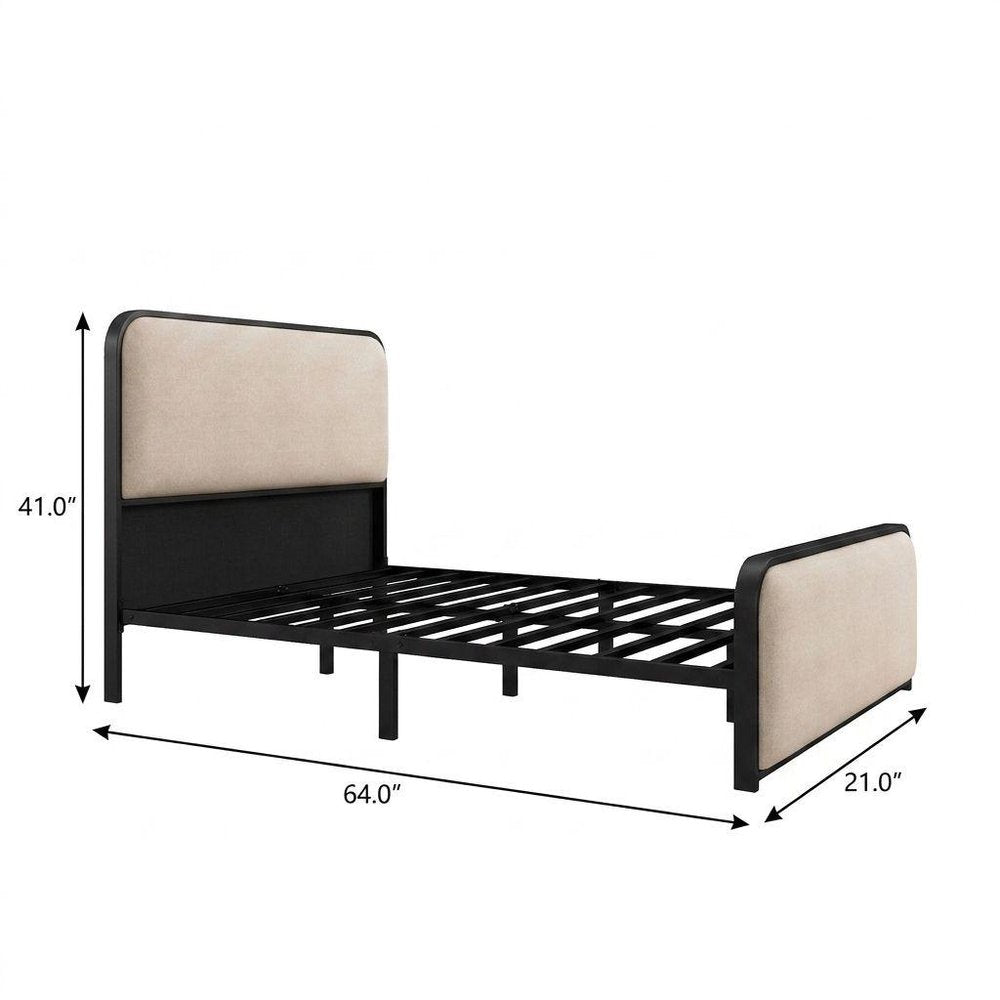 Beige Metal Queen Bed Frame
