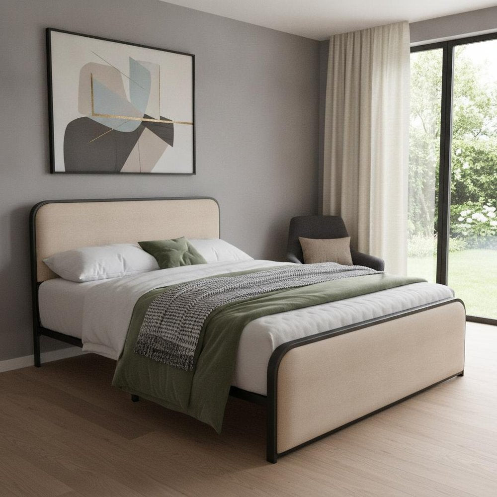 Beige Metal Queen Bed Frame