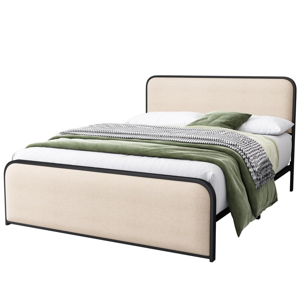 Beige Metal Queen Bed Frame