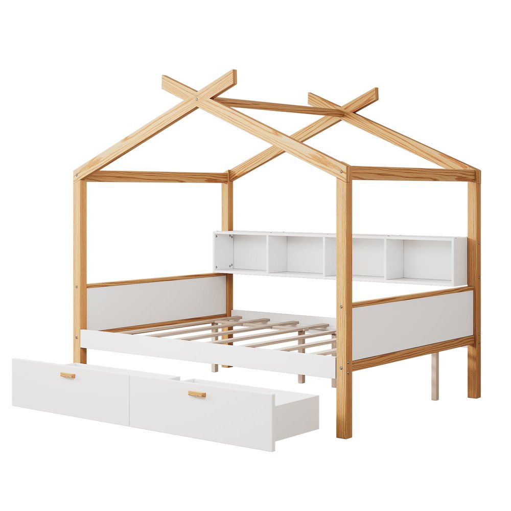 Natural Solid Wood Full House Bed