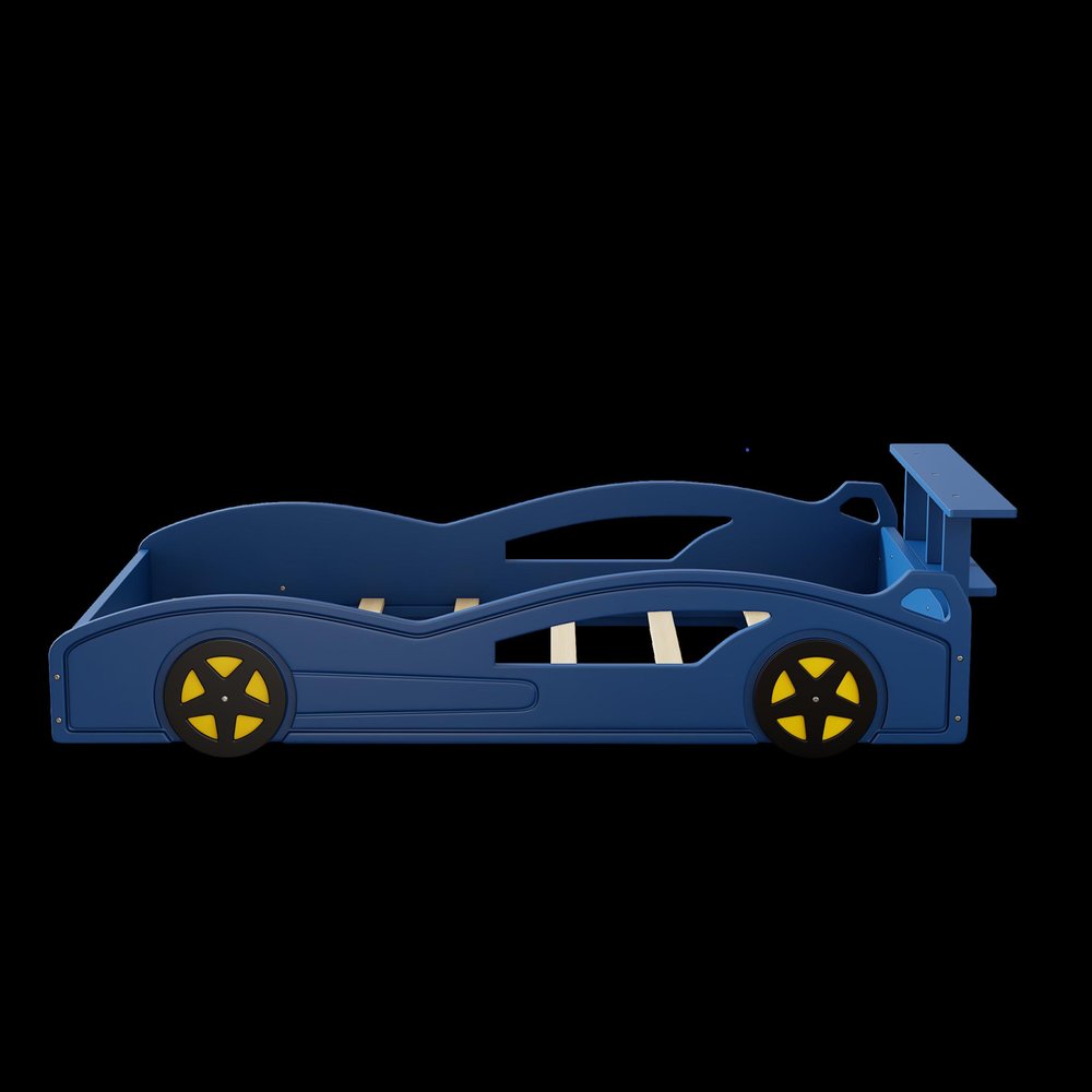 Blue And Yellow Solid Wood Twin Race Car Bed