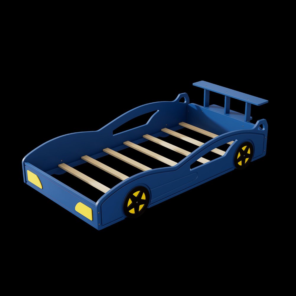 Blue And Yellow Solid Wood Twin Race Car Bed