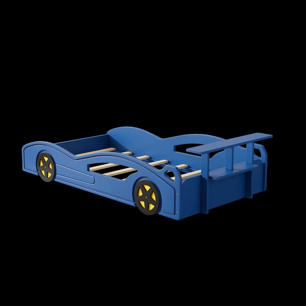 Blue And Yellow Solid Wood Twin Race Car Bed