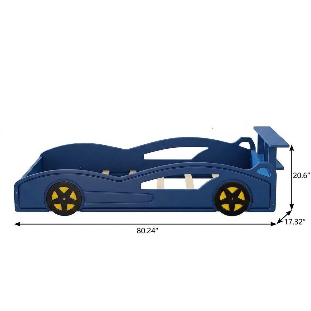 Blue And Yellow Solid Wood Twin Race Car Bed