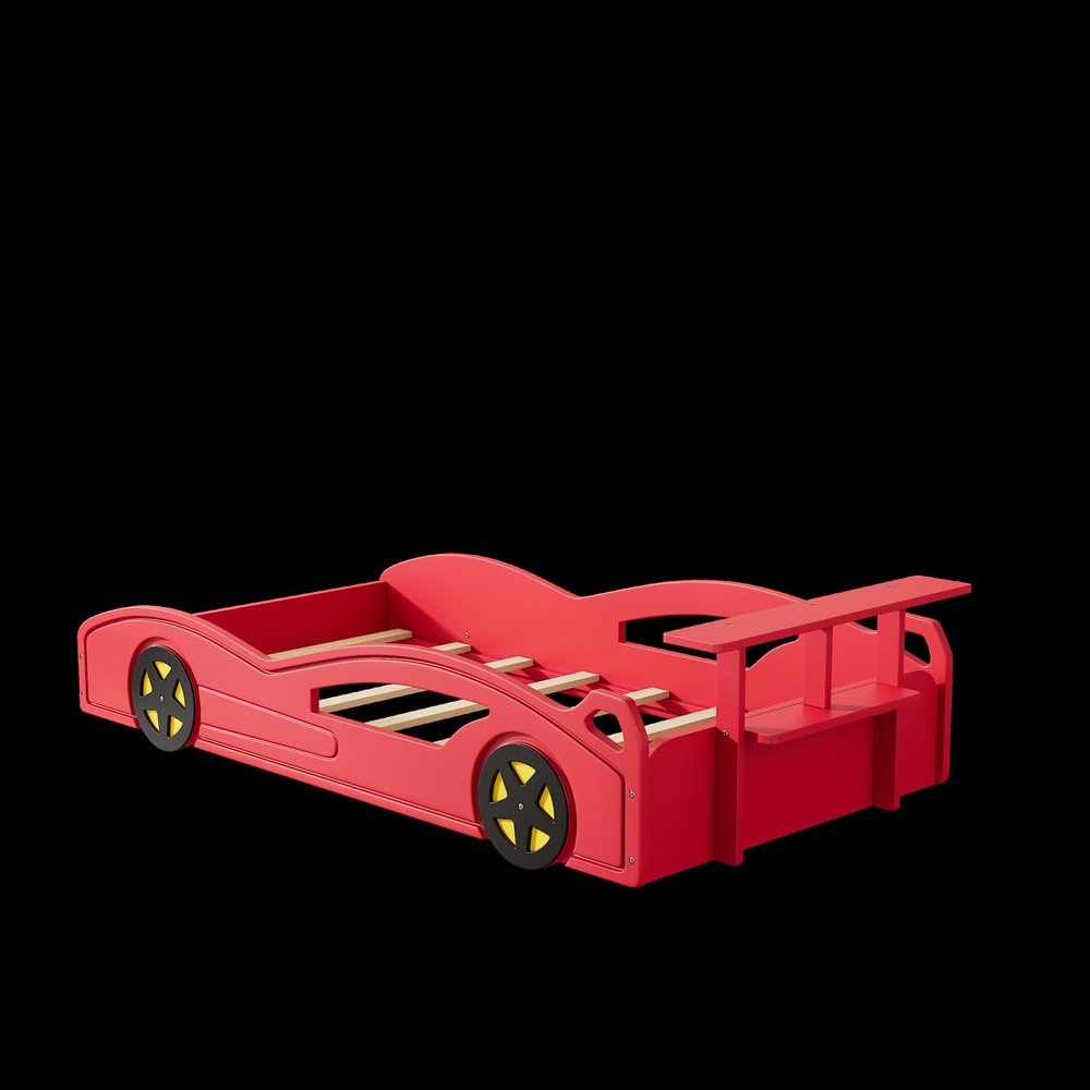 Blue And Yellow Solid Wood Twin Race Car Bed