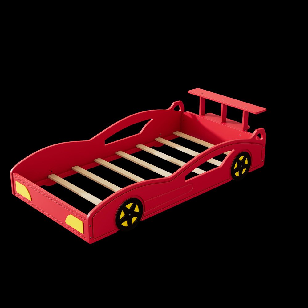 Blue And Yellow Solid Wood Twin Race Car Bed