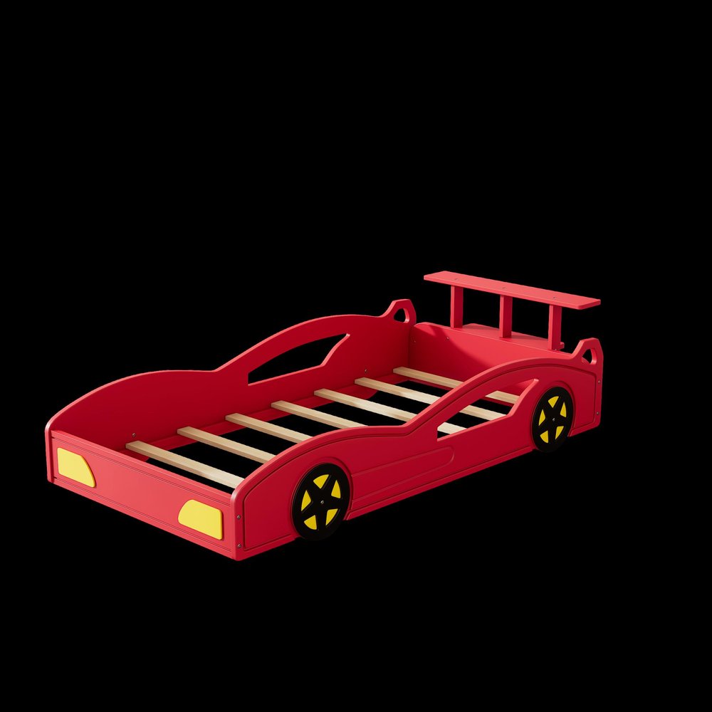 Blue And Yellow Solid Wood Twin Race Car Bed