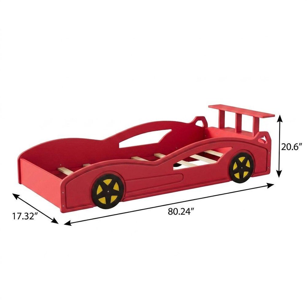 Blue And Yellow Solid Wood Twin Race Car Bed