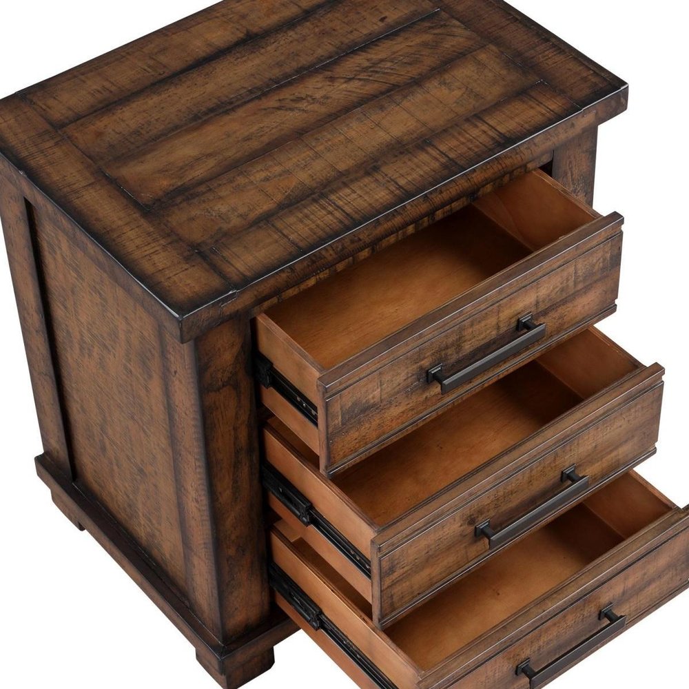 25" Natural Solid Wood Three Drawer Nightstand
