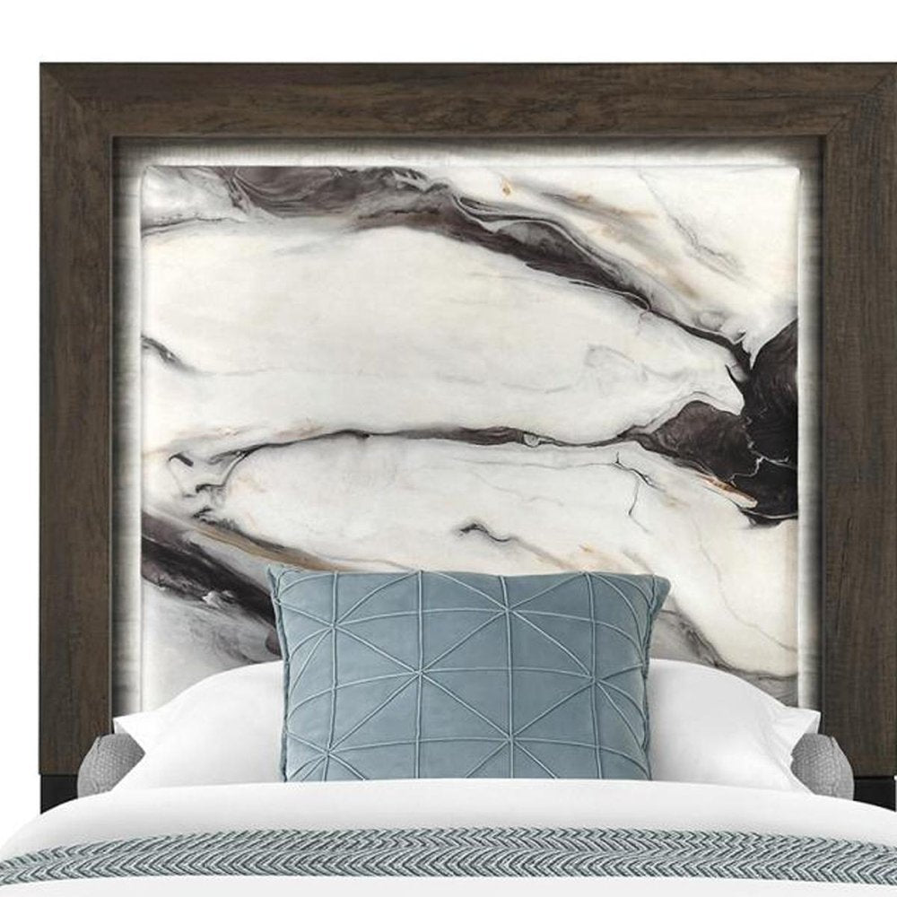 Brown Wood And Upholstery Lighted Upholstered Twin Bed Frame