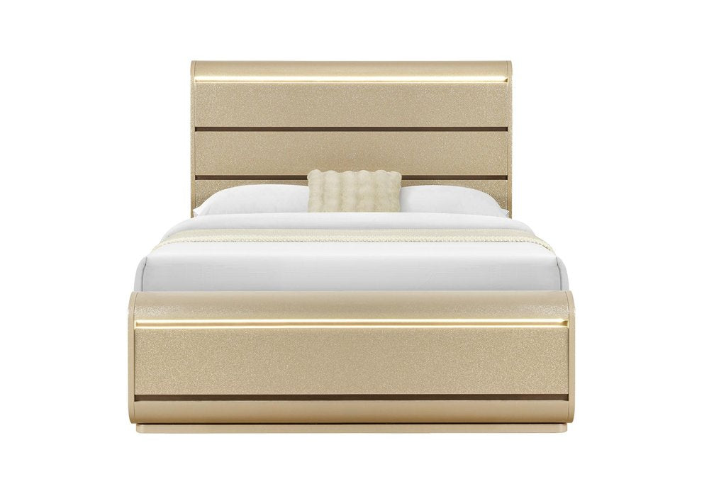 Gold Wood Lighted Queen Bed Frame