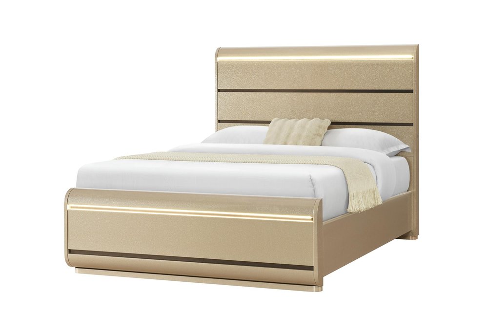 Gold Wood Lighted Queen Bed Frame