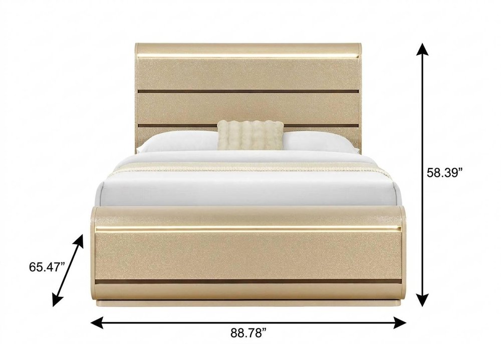 Gold Wood Lighted Queen Bed Frame
