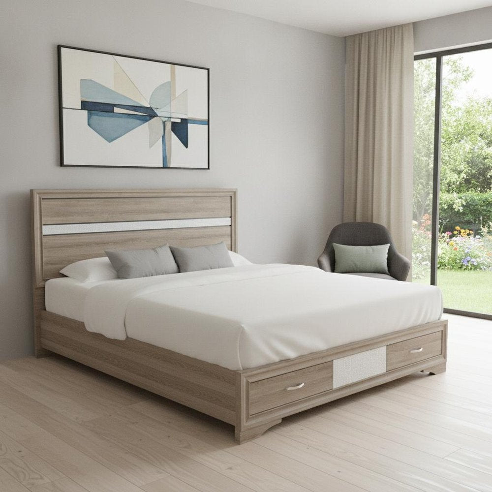 Brown Wood King Bed Frame With Drawers