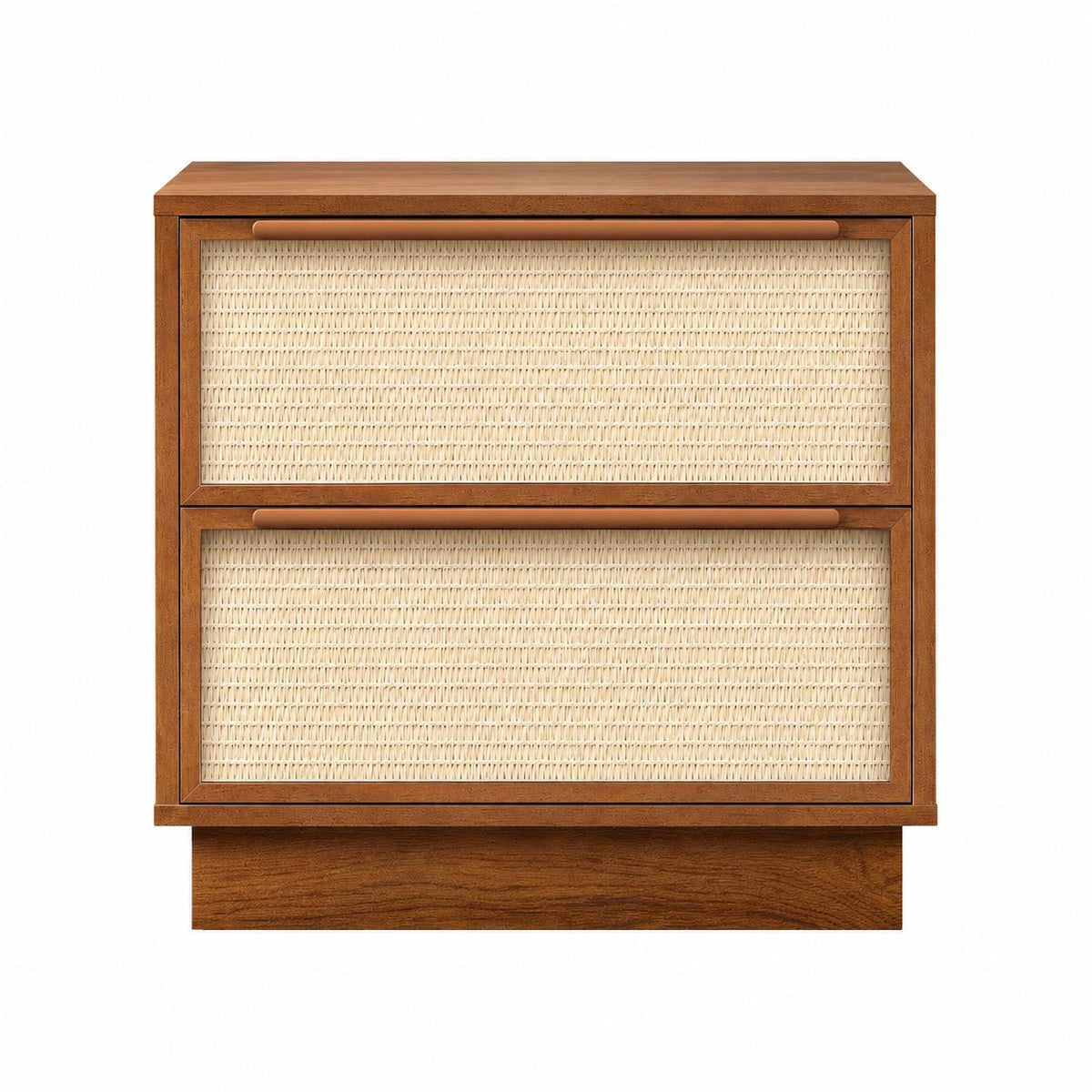 22" Oak Wood Woven Texture Two Drawer Nightstand