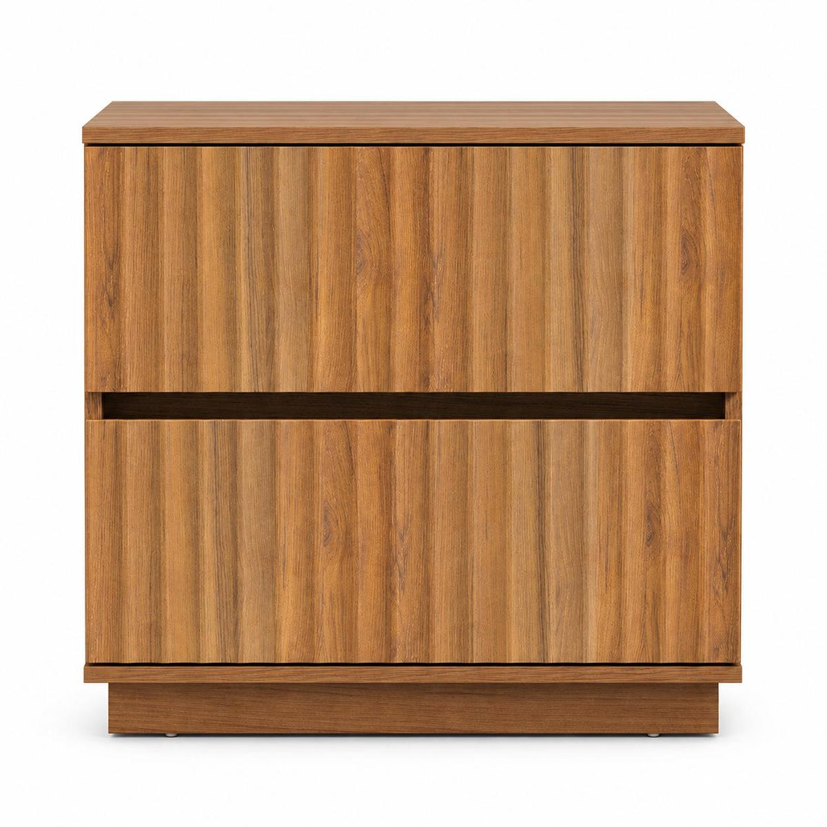 22" Walnut Wood Ribbed Texture Two Drawer Nightstand