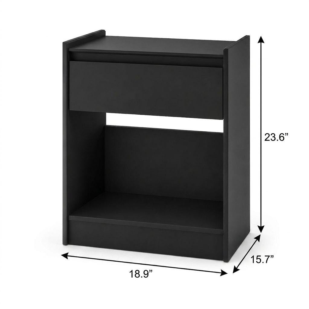24" Black Wood One Drawer Nightstand