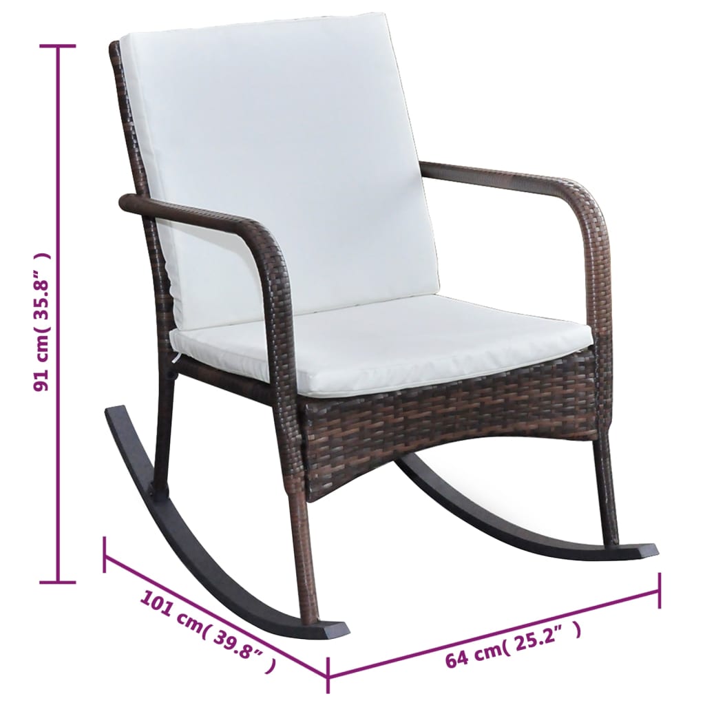 vidaXL Outdoor Rocking Chair Brown Poly Rattan-8