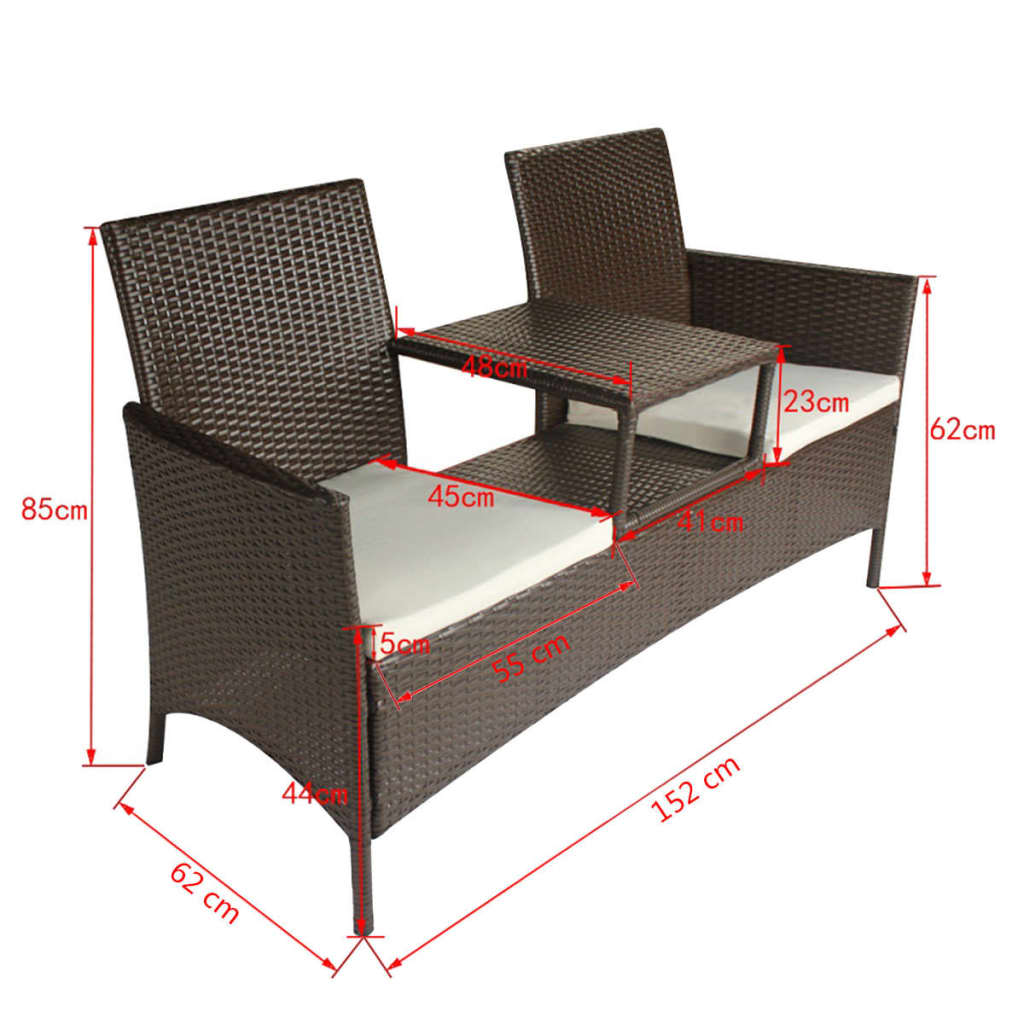 vidaXL 2-Seater Patio Sofa Outdoor Bistro Set Sofa with Tea Table Poly Rattan-10