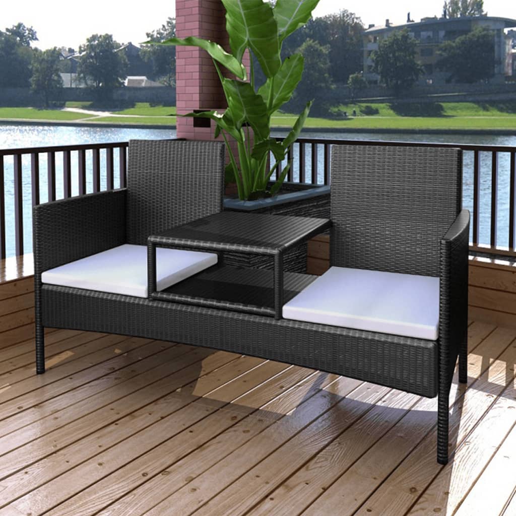 vidaXL 2-Seater Patio Sofa Outdoor Bistro Set Sofa with Tea Table Poly Rattan-6