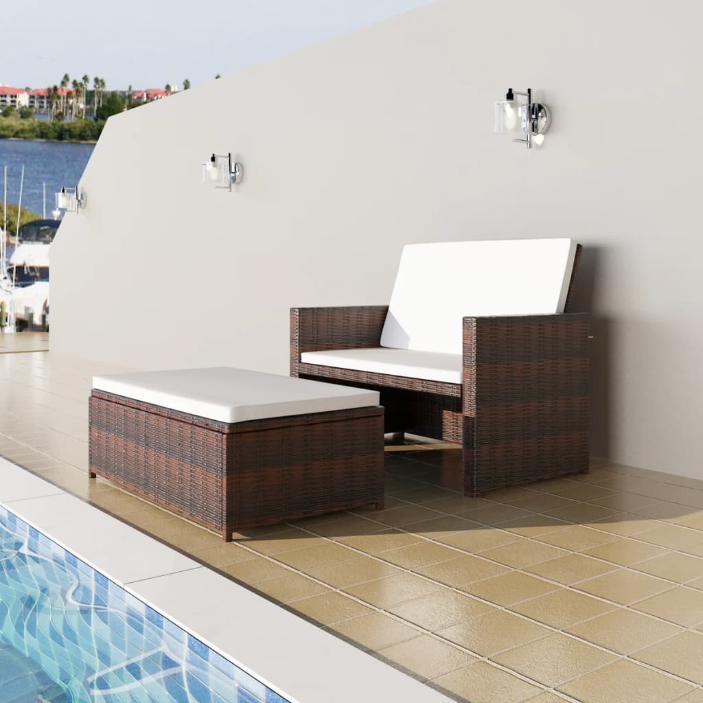 vidaXL 2 Seater Sofa Patio Deck Wicker Sleeper Sofa with Cushions PE Rattan-0