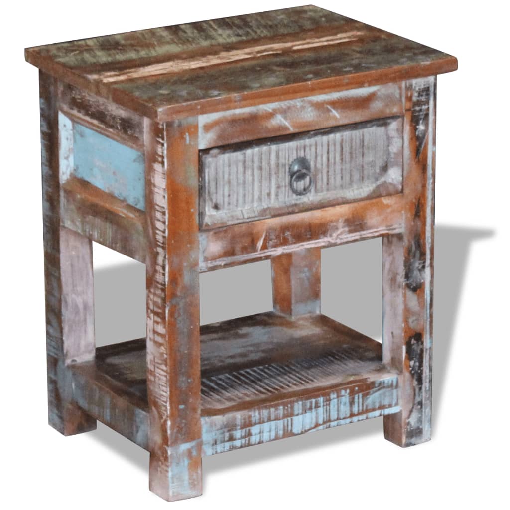 vidaXL Side Table with 1 Drawer Solid Reclaimed Wood 17"x13"x20"-0