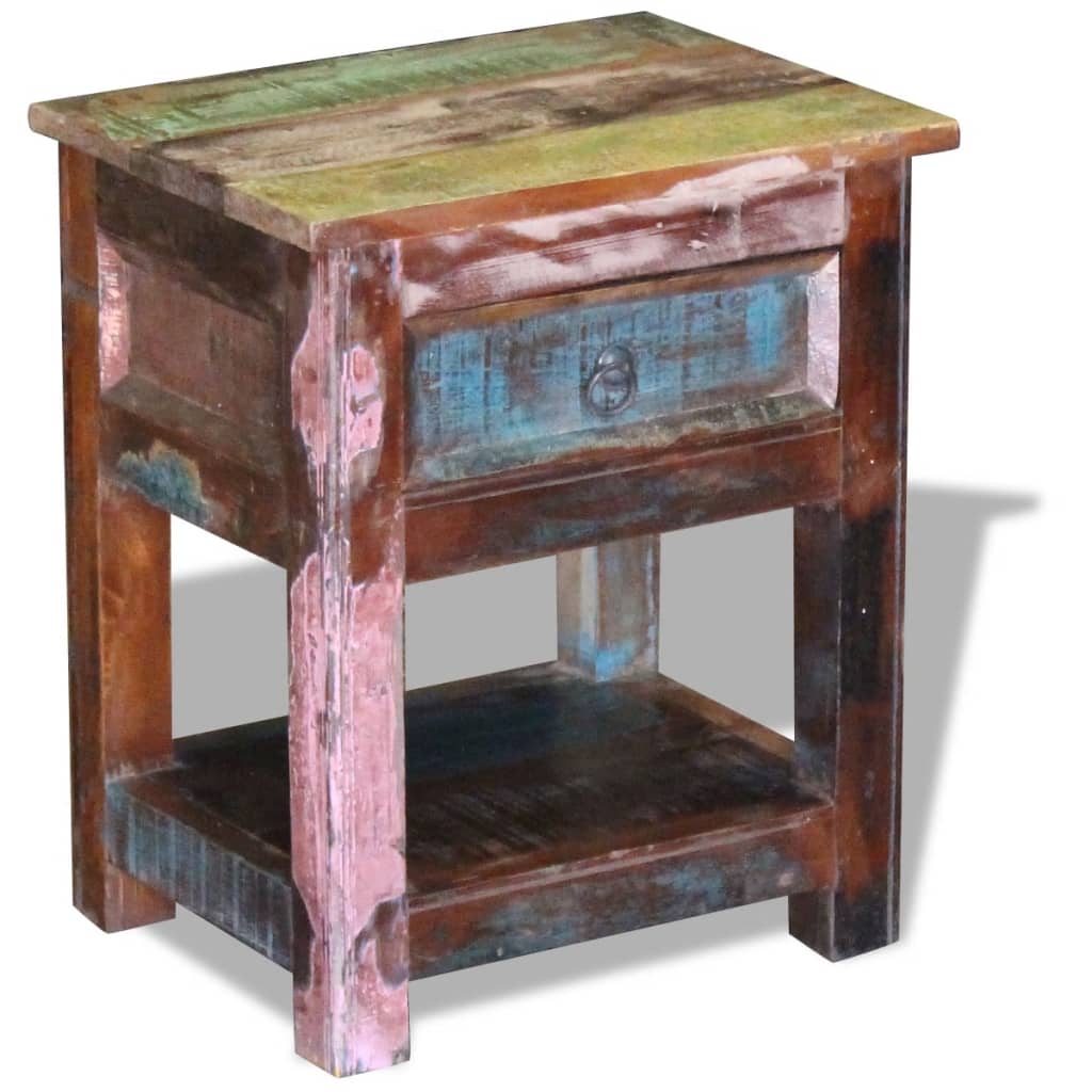 vidaXL Side Table with 1 Drawer Solid Reclaimed Wood 17"x13"x20"-1