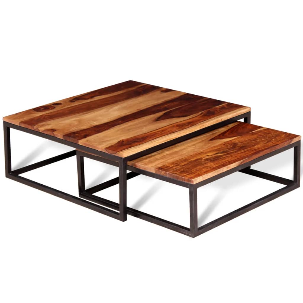 vidaXL Nesting Table Set of 2 Coffee Table Side End Table Solid Wood Sheesham-16